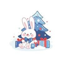 cute christmas bunny in flat style isolated on background vector