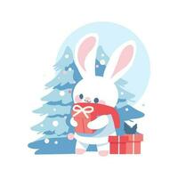 cute christmas bunny in flat style isolated on background vector