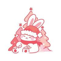 cute christmas bunny in flat style isolated on background vector