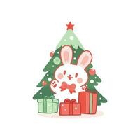 cute christmas bunny in flat style isolated on background vector