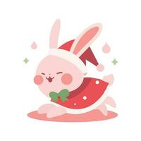 cute christmas bunny in flat style isolated on background vector