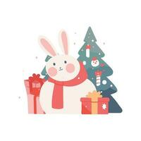 cute christmas bunny in flat style isolated on background vector