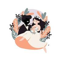 Pareja con encantador Boda en plano estilo aislado en antecedentes vector