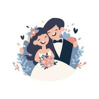 couple with lovely wedding in flat style isolated on background vector