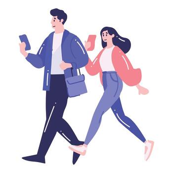 Pareja caminando o corriendo en plano estilo aislado en antecedentes vector