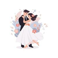 Pareja con encantador Boda en plano estilo aislado en antecedentes vector