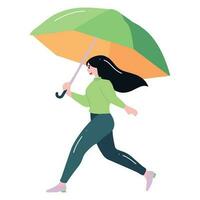 young woman walking with umbrella in flat style isolated on background vector