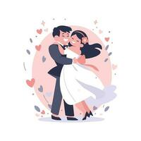 Pareja con encantador Boda en plano estilo aislado en antecedentes vector