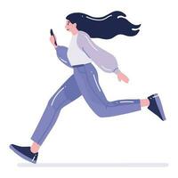 Adolescente mujer caminando o corriendo en plano estilo aislado en antecedentes vector