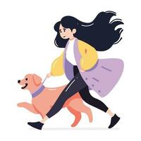 teenage girl with cute dog in flat style isolated on background vector