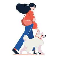 teenage girl with cute dog in flat style isolated on background vector