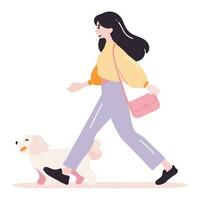 teenage girl with cute dog in flat style isolated on background vector