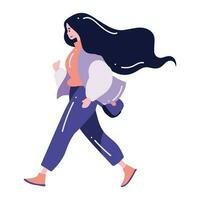 Adolescente mujer caminando o corriendo en plano estilo aislado en antecedentes vector