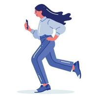 Adolescente mujer caminando o corriendo en plano estilo aislado en antecedentes vector