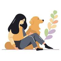 teenage girl with cute dog in flat style isolated on background vector