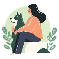 teenage girl with cute dog in flat style isolated on background vector