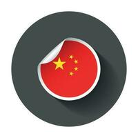 China sticker with flag. Vector illustration with long shadow.