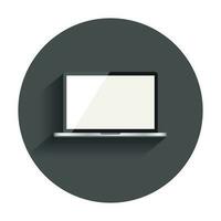 Laptop with white screen flat icon. Computer realistic vector illustration with long shadow.