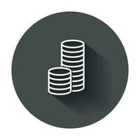 Money icon. Coins flat vector illustration with long shadow.