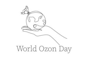 Single one line drawing world ozone day concept. Continuous line draw design graphic vector illustration.