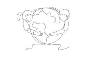 Single one line drawing world ozone day concept. Continuous line draw design graphic vector illustration.