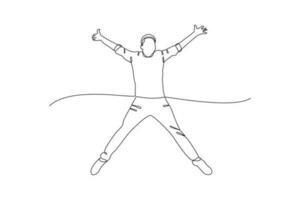 Single one line drawing Happy free people flying, floating and jumping in air. Freedom concept. Continuous line draw design graphic vector illustration.