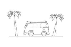 Continuous one line drawing road trip concept. Single line draw design vector graphic illustration.