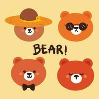 hand drawing cartoon cute bear sticker set vector