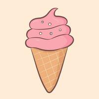 Ice cream waffle cone in cartoon style. Vector illustration of summer food in doodle style