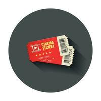 Realistic cinema ticket icon in flat style. Admit one coupon entrance vector illustration with long shadow. Ticket business concept.