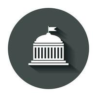 Bank building icon in flat style. Government architecture vector illustration with long shadow. Museum exterior business concept.