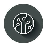 Circuit board icon in flat style. Technology microchip vector illustration with long shadow. Processor motherboard business concept.