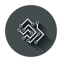 Circuit board icon in flat style. Technology microchip vector illustration with long shadow. Processor motherboard business concept.