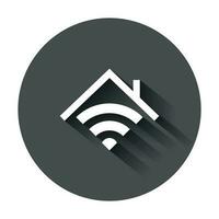 Smart home icon in flat style. House control vector illustration with long shadow. Smart home business concept.