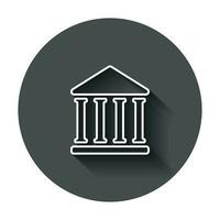 Bank building icon in flat style. Government architecture vector illustration with long shadow. Museum exterior business concept.