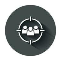 Target audience icon in flat style. Focus on people vector illustration with long shadow. Human resources business concept.