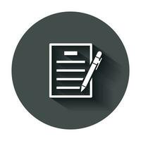 Contract agreement icon in flat style. Document sheet with pen vector illustration with long shadow. Contract arrangement business concept.