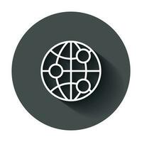 Earth planet icon in flat style. Globe geographic vector illustration with long shadow. Global communication business concept.