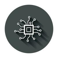 Circuit board icon in flat style. Technology microchip vector illustration with long shadow. Processor motherboard business concept.