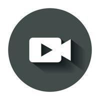 Video camera icon in flat style. Movie play vector illustration with long shadow. Video streaming business concept.