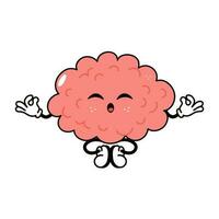 Brain doing yoga character. Vector hand drawn traditional cartoon vintage, retro, kawaii character illustration icon. Isolated on white background. Brain relax character