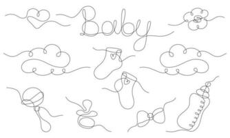 Baby shower set in line art style vector