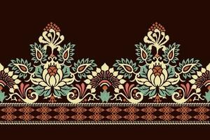 Ikat floral paisley embroidery on brown background.Ikat ethnic oriental pattern traditional.Aztec style abstract vector illustration.design for texture,fabric,clothing,wrapping,decoration,sarong,scarf