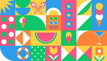 Summer colorful abstract background with simple geometric shapes. Vector illustration.