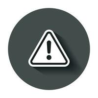 Exclamation mark icon in flat style. Danger alarm vector illustration with long shadow. Caution risk business concept.