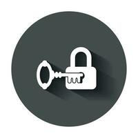 Key with padlock icon in flat style. Access login vector illustration with long shadow. Lock keyhole business concept.