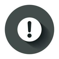 Exclamation mark icon in flat style. Danger alarm vector illustration with long shadow. Caution risk business concept.