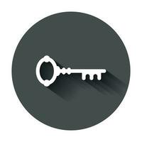 Key icon in flat style. Access login vector illustration with long shadow. Password key business concept.