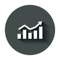 Growing bar graph icon in flat style. Increase arrow vector illustration with long shadow. Infographic progress business concept.