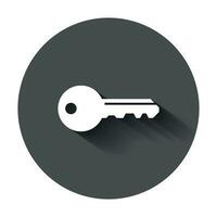 Key icon in flat style. Access login vector illustration with long shadow. Password key business concept.